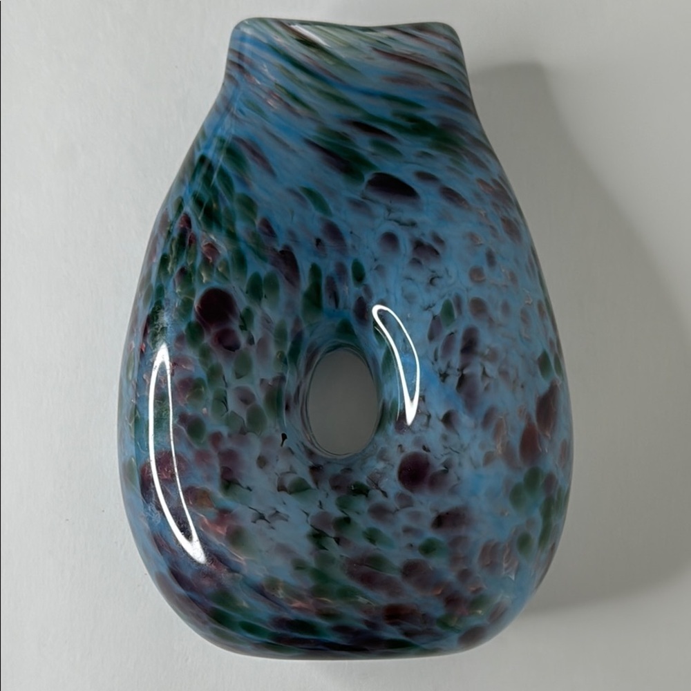 Blue Purple Glass Keyhole Vase Swirl Collectible Art Signed Vintage 2010 Gift - Picture 5 of 7